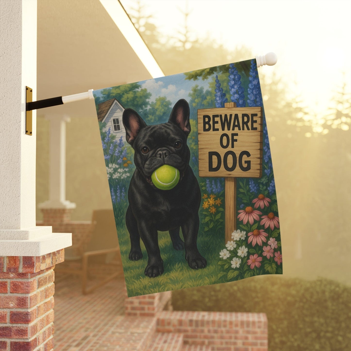 Black French Bulldog Beware Garden Flag