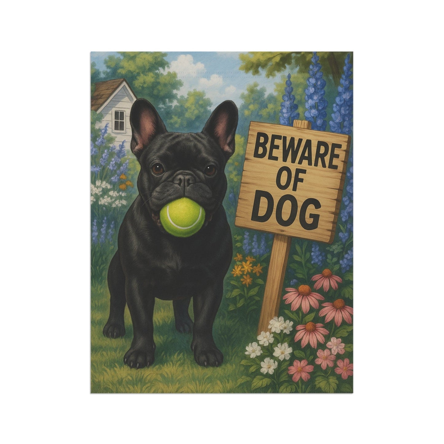 Printify Garden Flag Black French Bulldog Beware Garden Flag