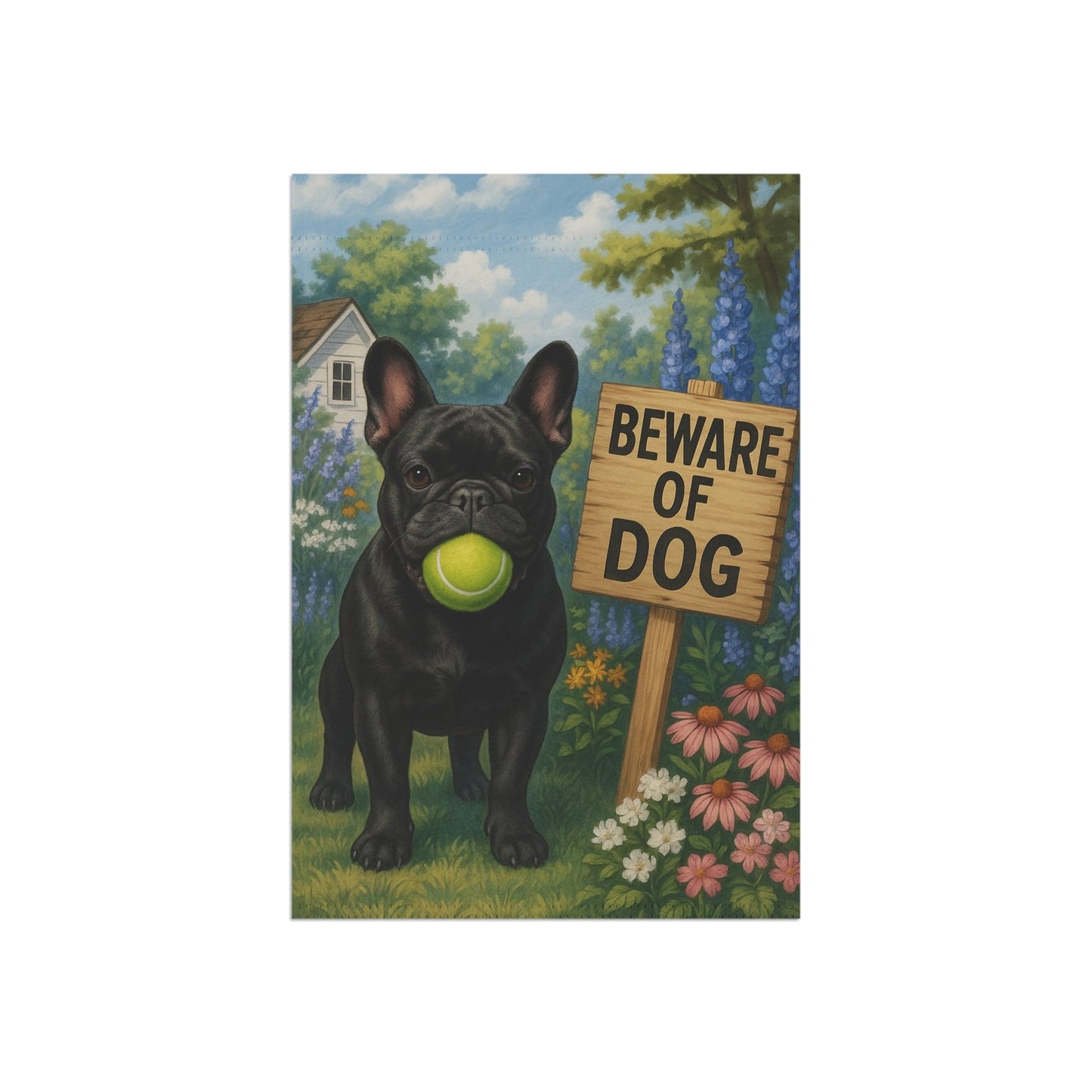 Printify Garden Flag Black French Bulldog Beware Garden Flag