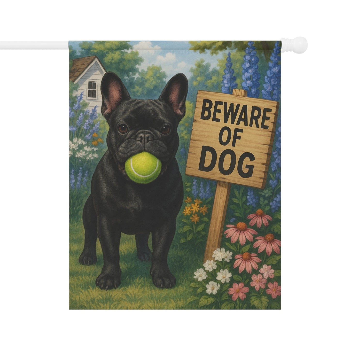 Printify Garden Flag Black French Bulldog Beware Garden Flag