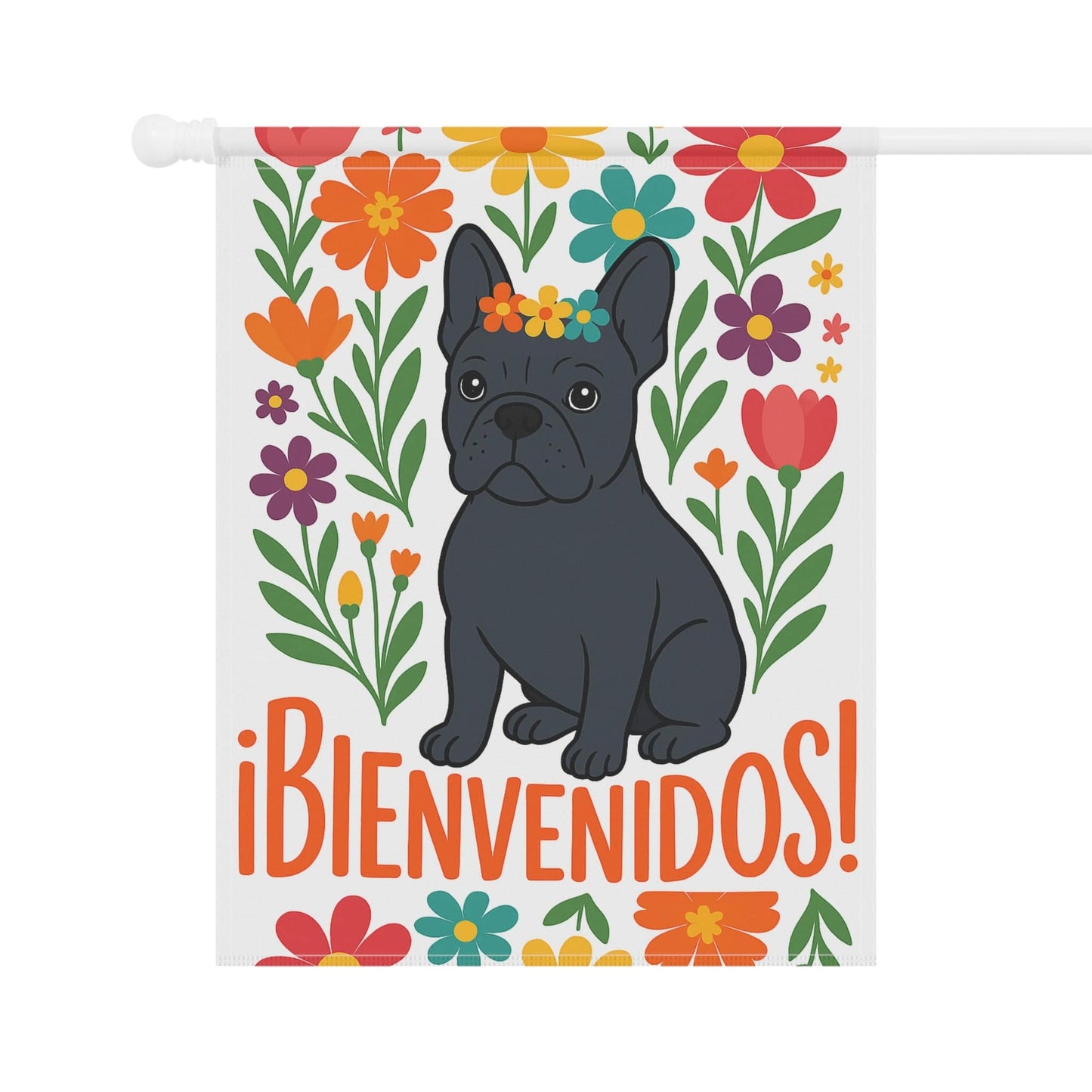 Printify Garden Flag Black French Bulldog Bienvenidos Garden Flag