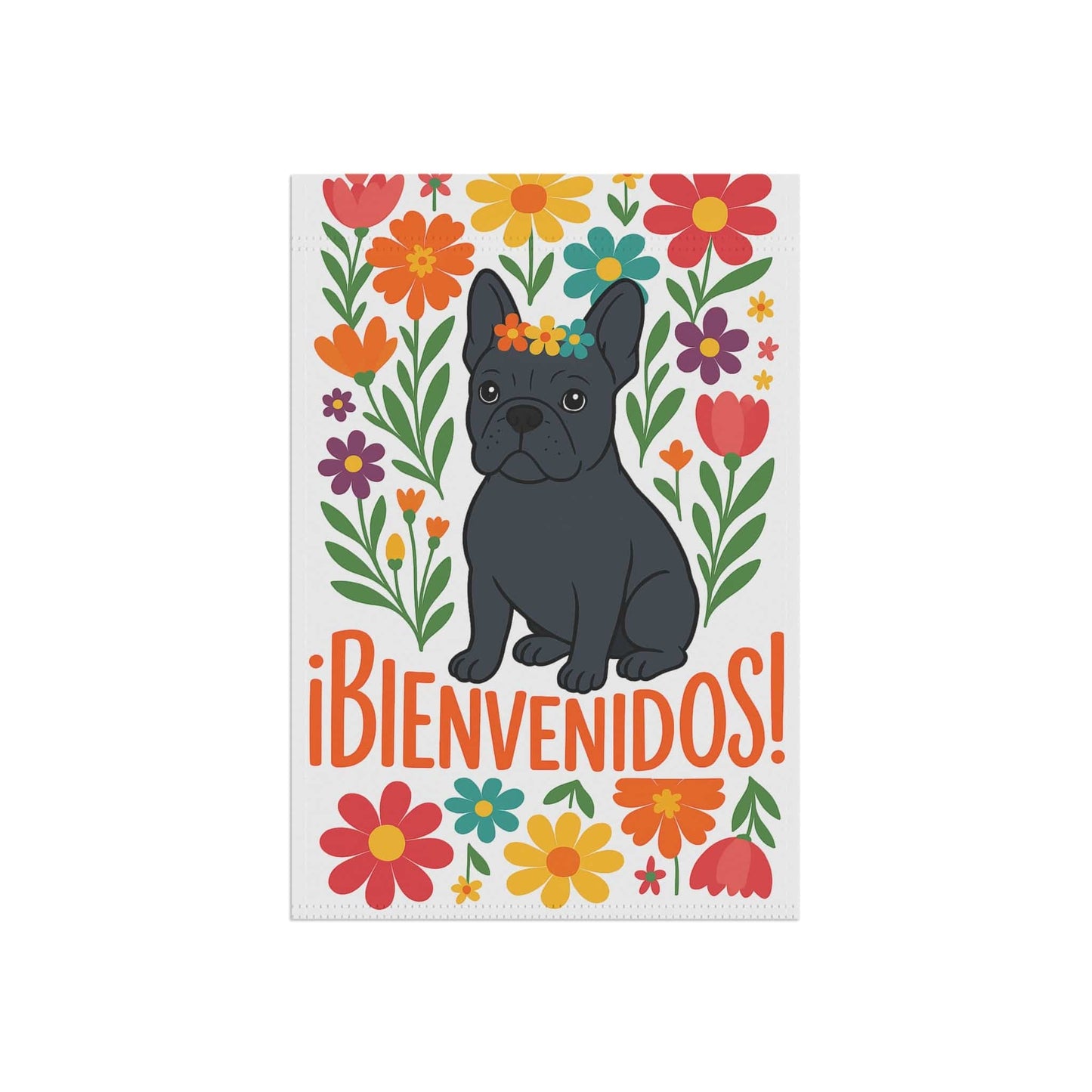 Printify Garden Flag Black French Bulldog Bienvenidos Garden Flag