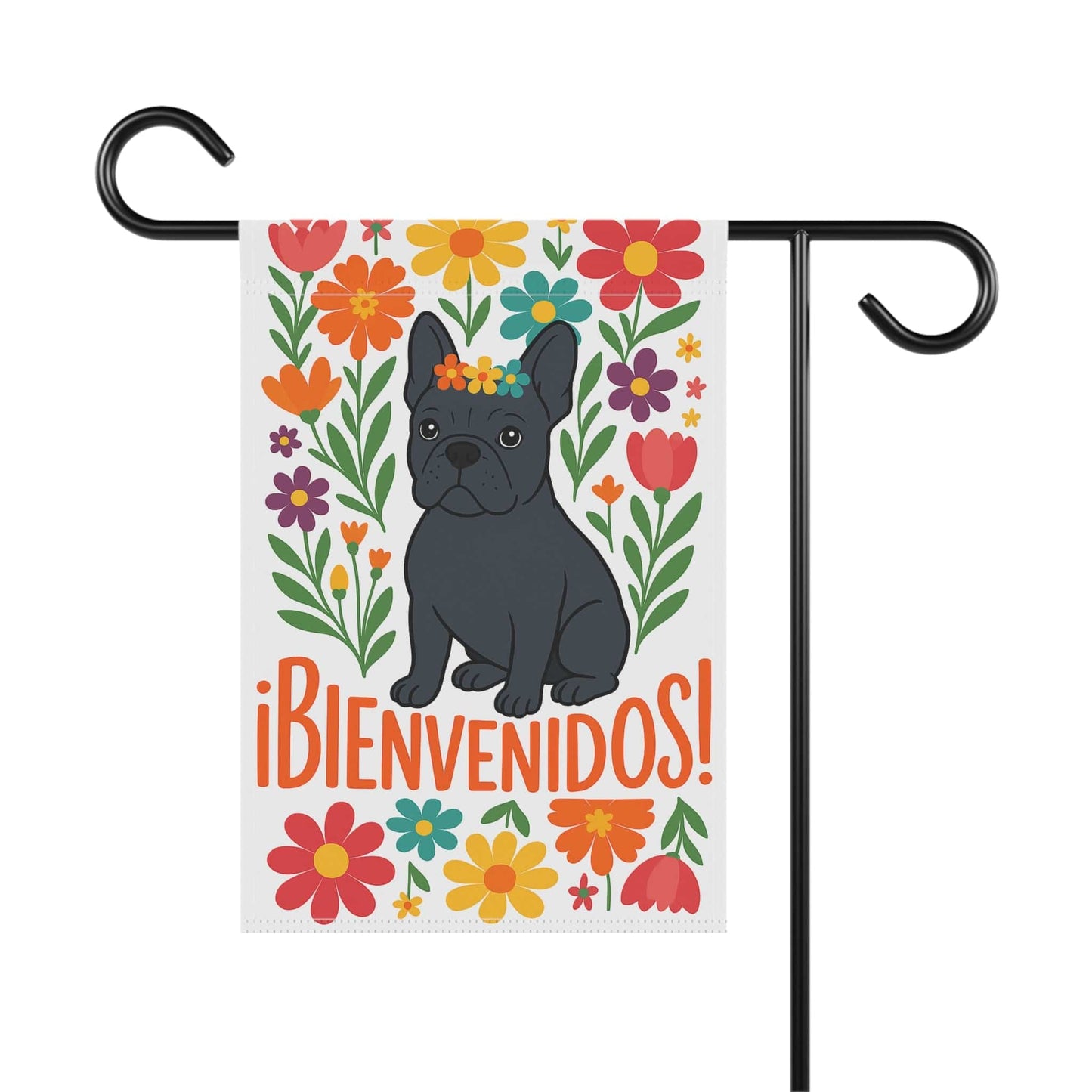 Printify Garden Flag Black French Bulldog Bienvenidos Garden Flag