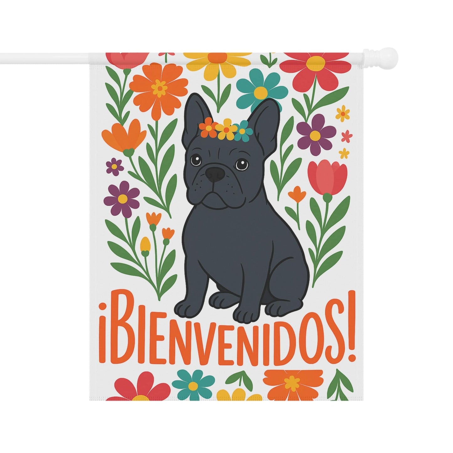Printify Garden Flag Black French Bulldog Bienvenidos Garden Flag