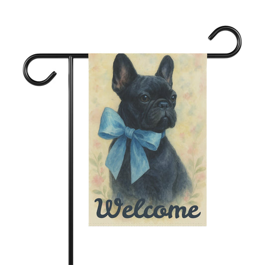 Black French Bulldog Blue Coquette Garden Flag