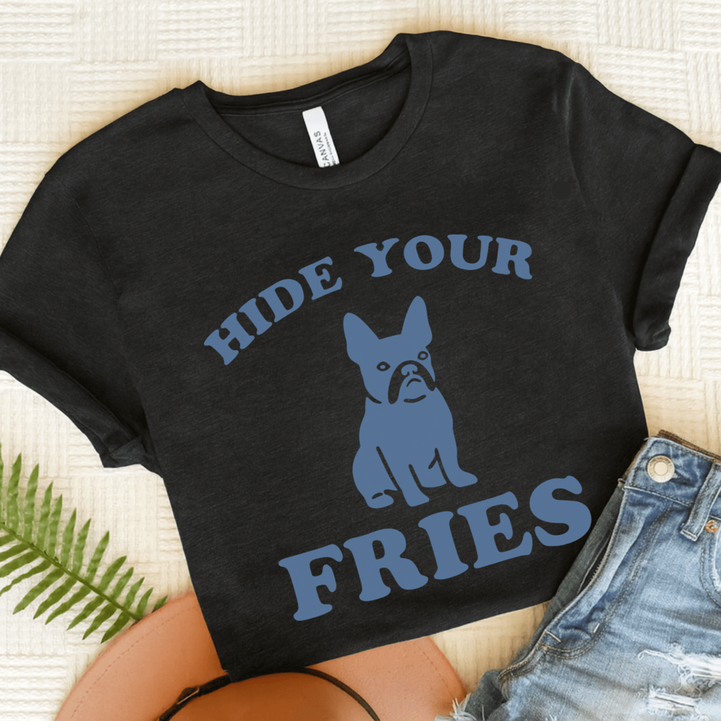 Printify T-Shirt Dark Grey Heather / S Black French Bulldog Fries TShirt