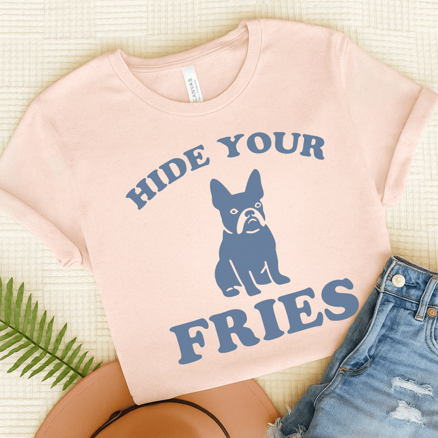 Printify T-Shirt Soft Pink / S Black French Bulldog Fries TShirt
