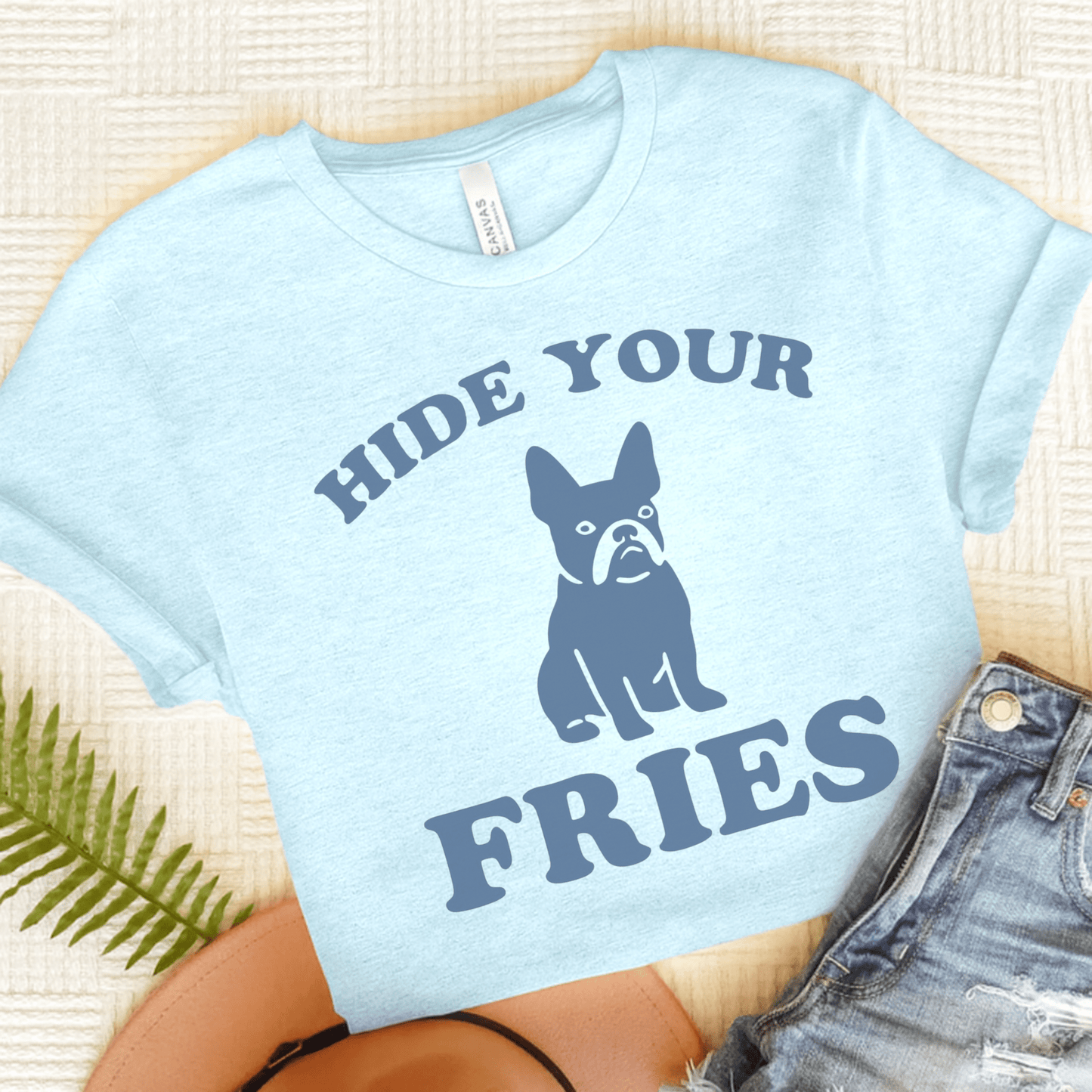 Printify T-Shirt Heather Ice Blue / S Black French Bulldog Fries TShirt