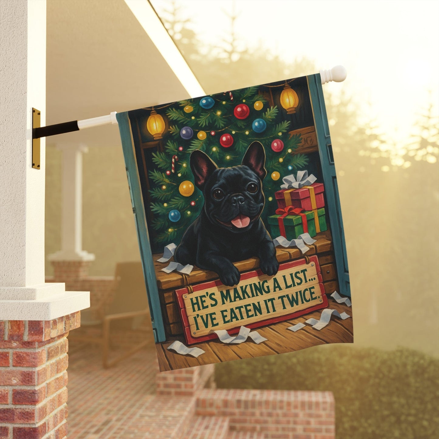 Black French Bulldog Funny Christmas Flag