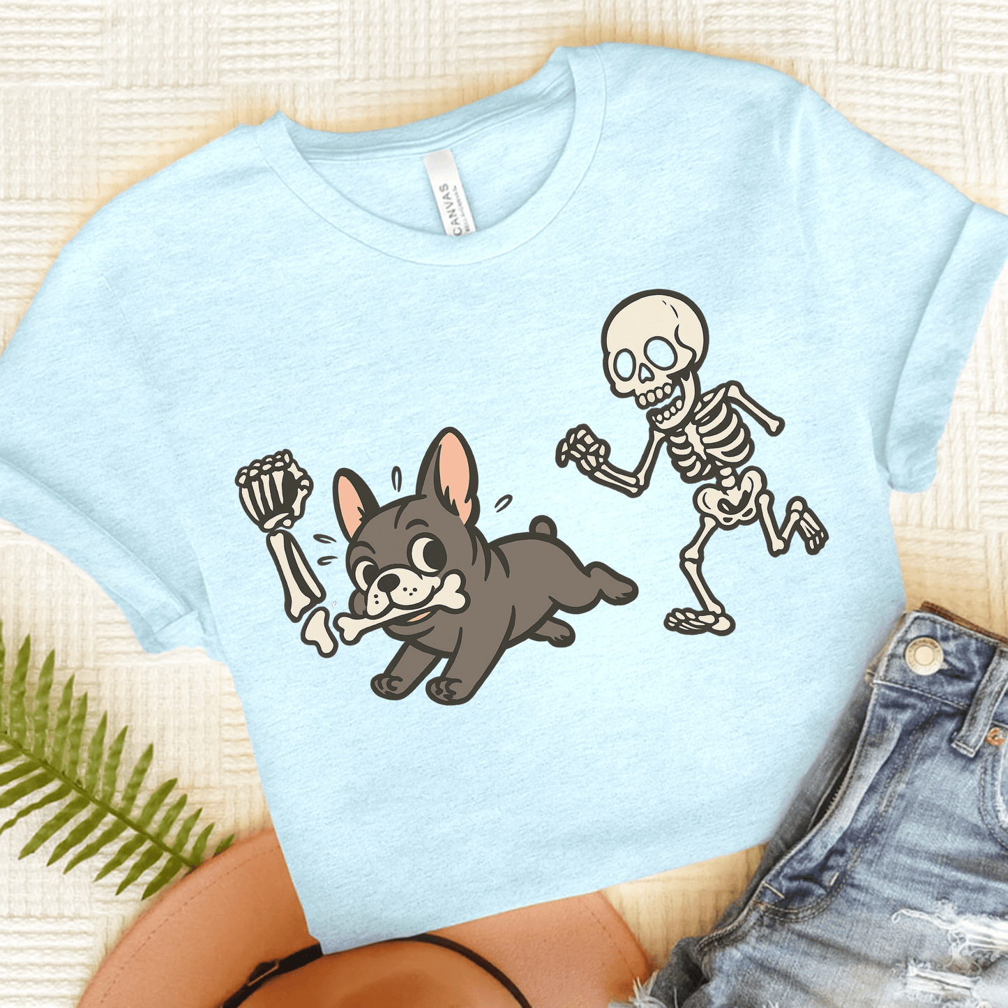Printify T-Shirt Heather Ice Blue / S Black French Bulldog Grave Robber TShirt