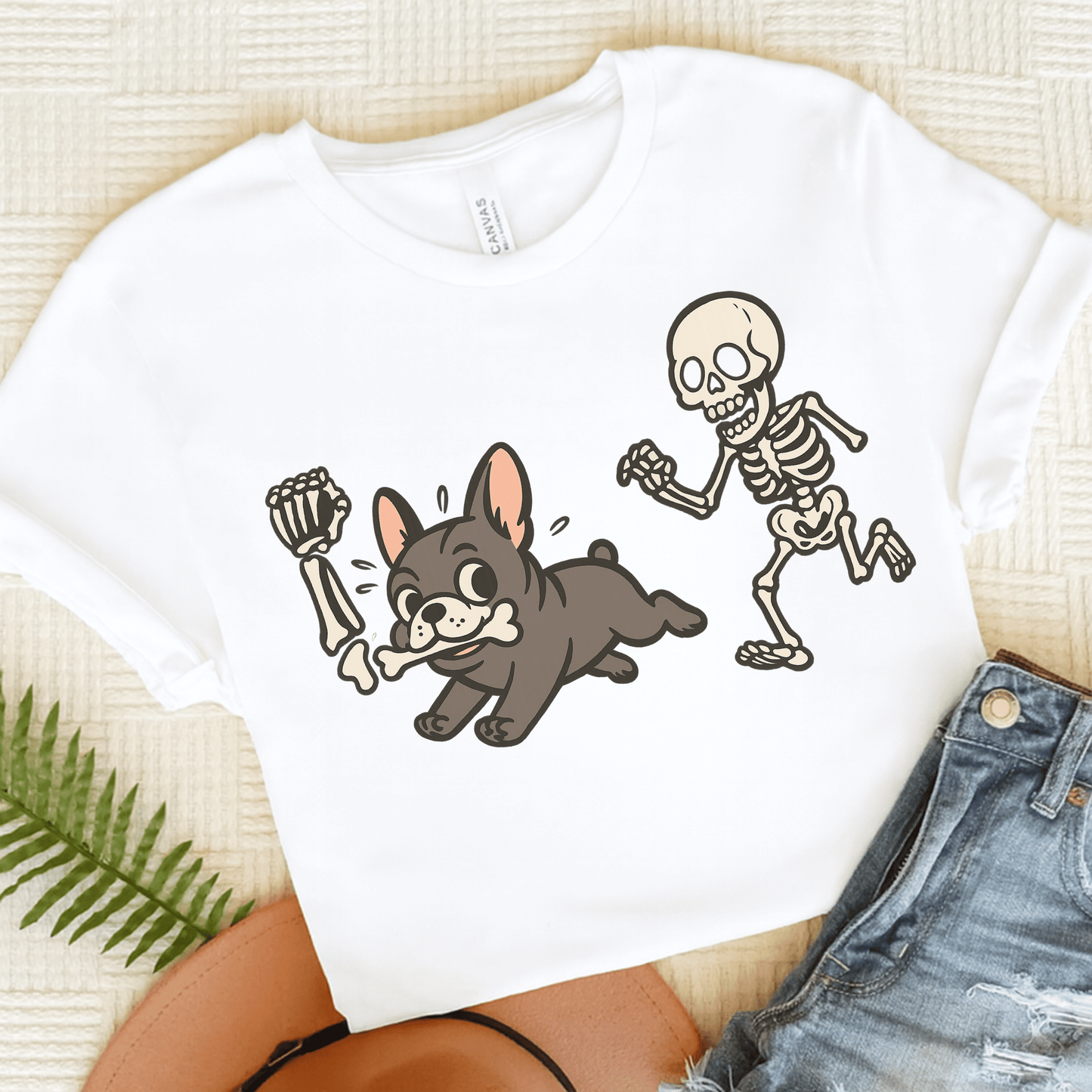 Printify T-Shirt White / S Black French Bulldog Grave Robber TShirt