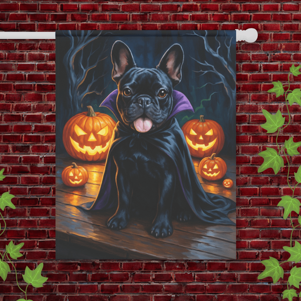 Printify Garden Flag 24.5'' × 32'' Black French Bulldog Halloween Garden Flag