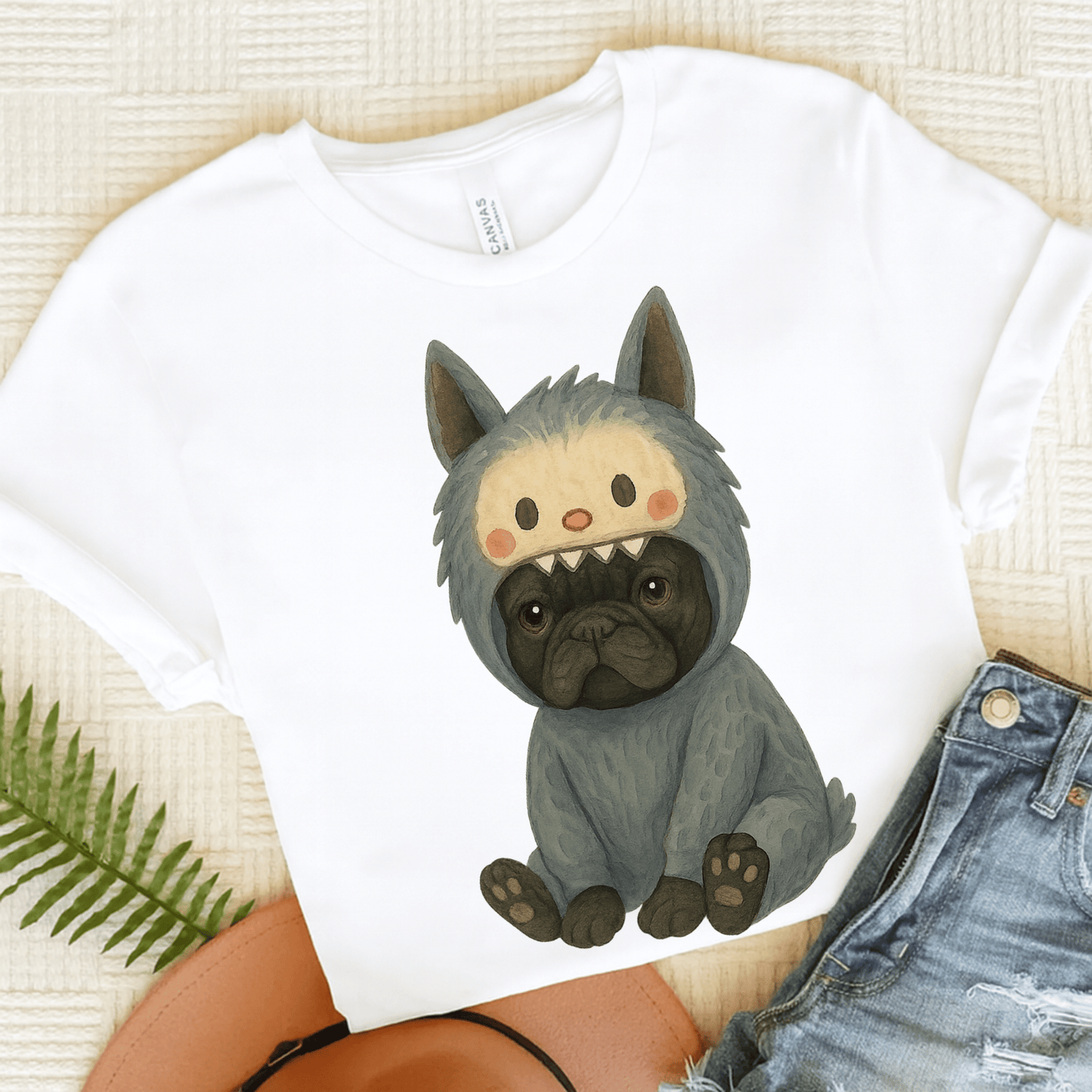 Printify T-Shirt White / S Black French Bulldog Little Monster TShirt
