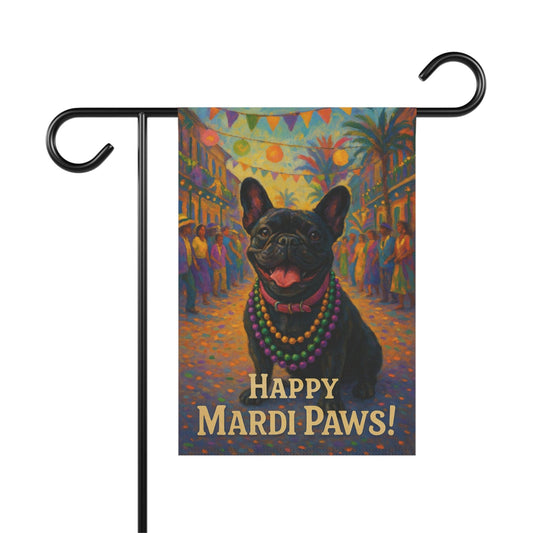Black French Bulldog Mardi Gras Paws Garden Flag