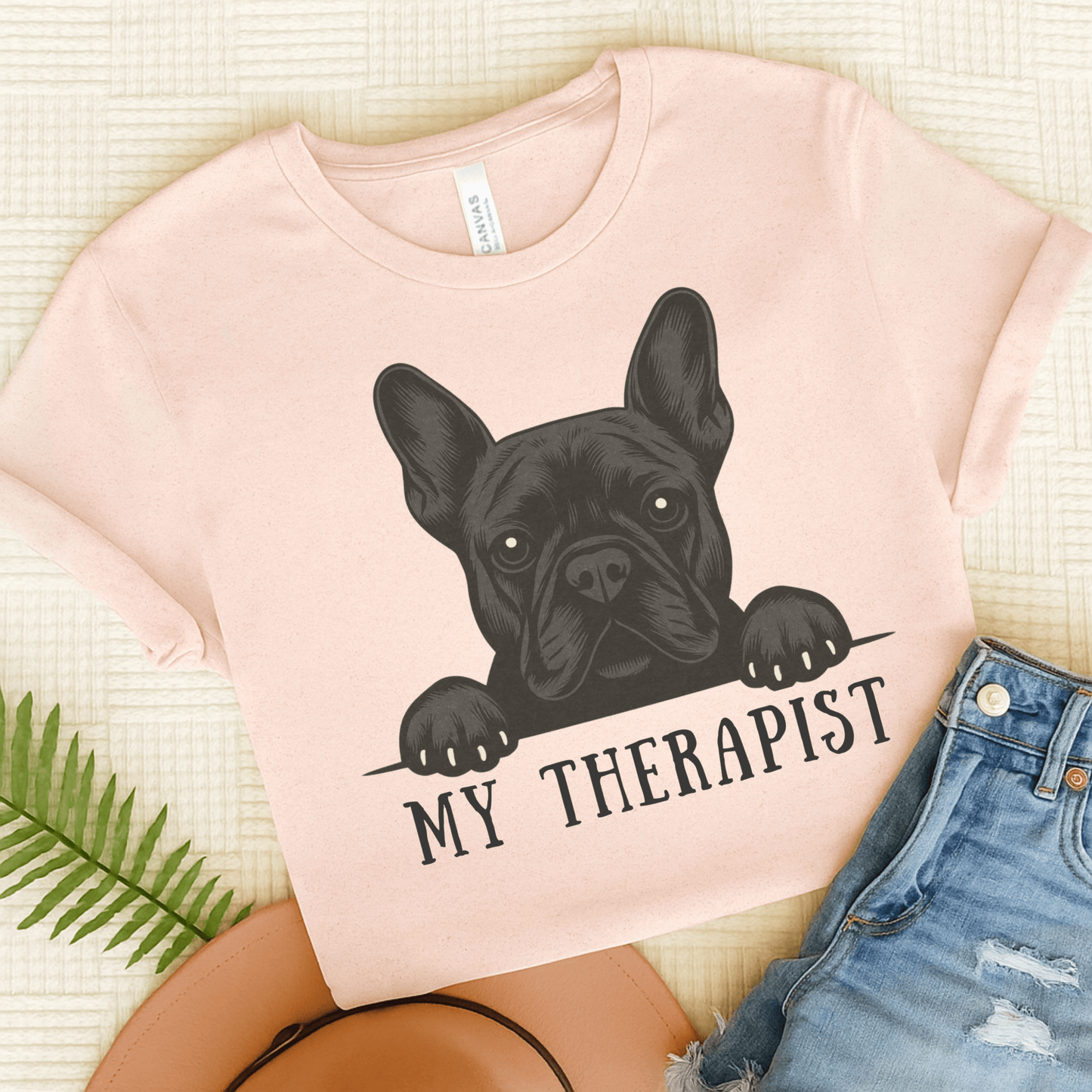 Printify T-Shirt Soft Pink / S Black French Bulldog My Therapist TShirt