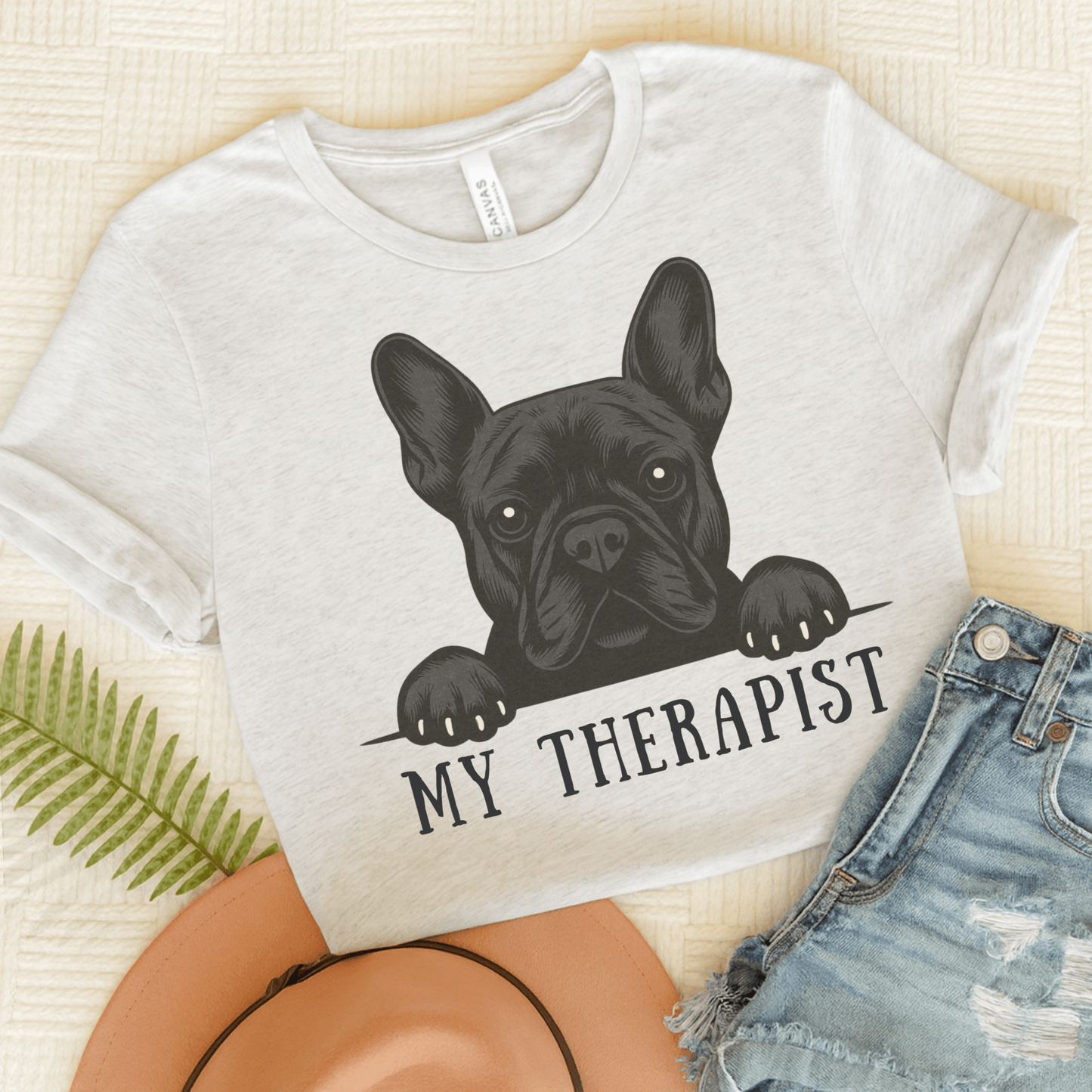 Printify T-Shirt Ash / S Black French Bulldog My Therapist TShirt