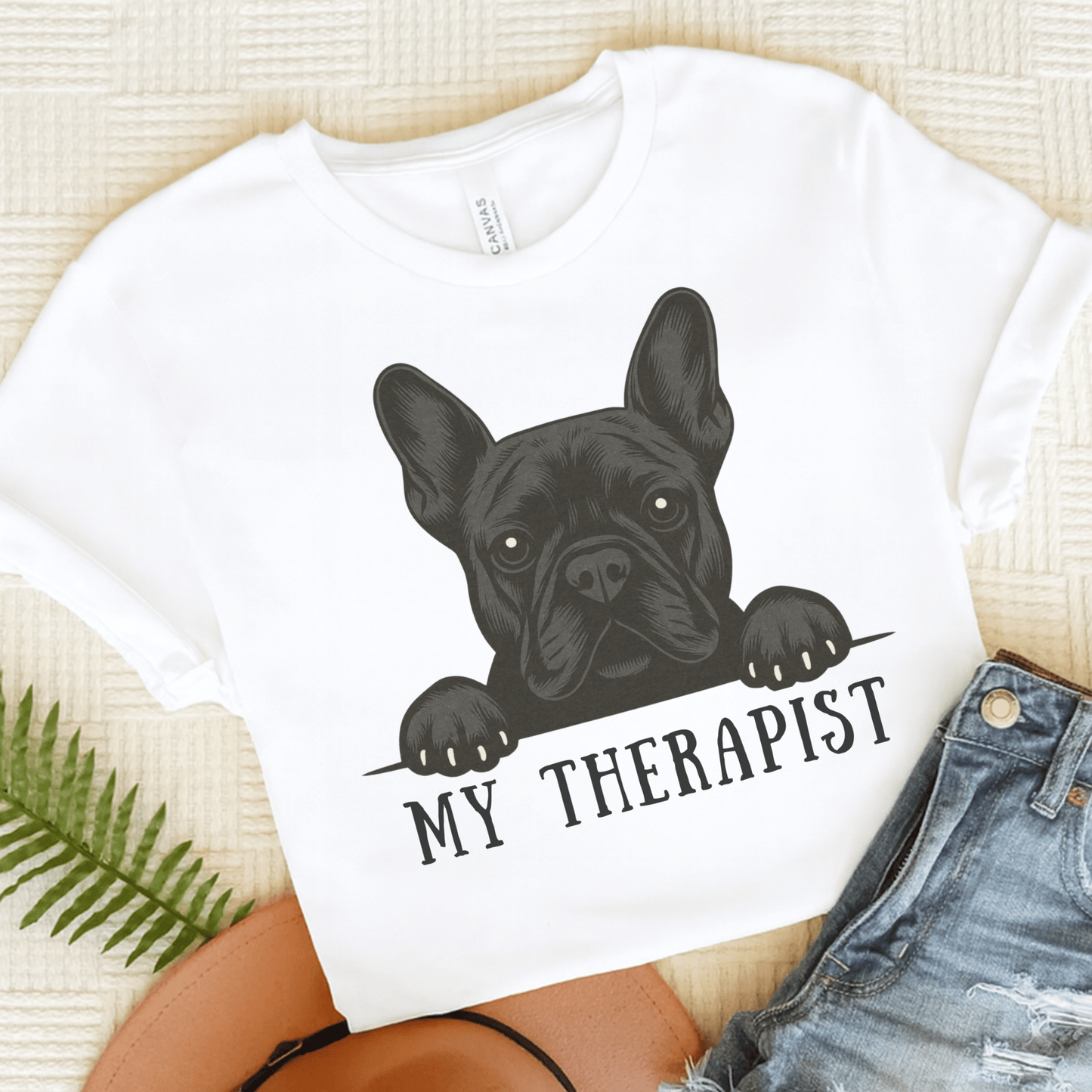 Printify T-Shirt White / S Black French Bulldog My Therapist TShirt