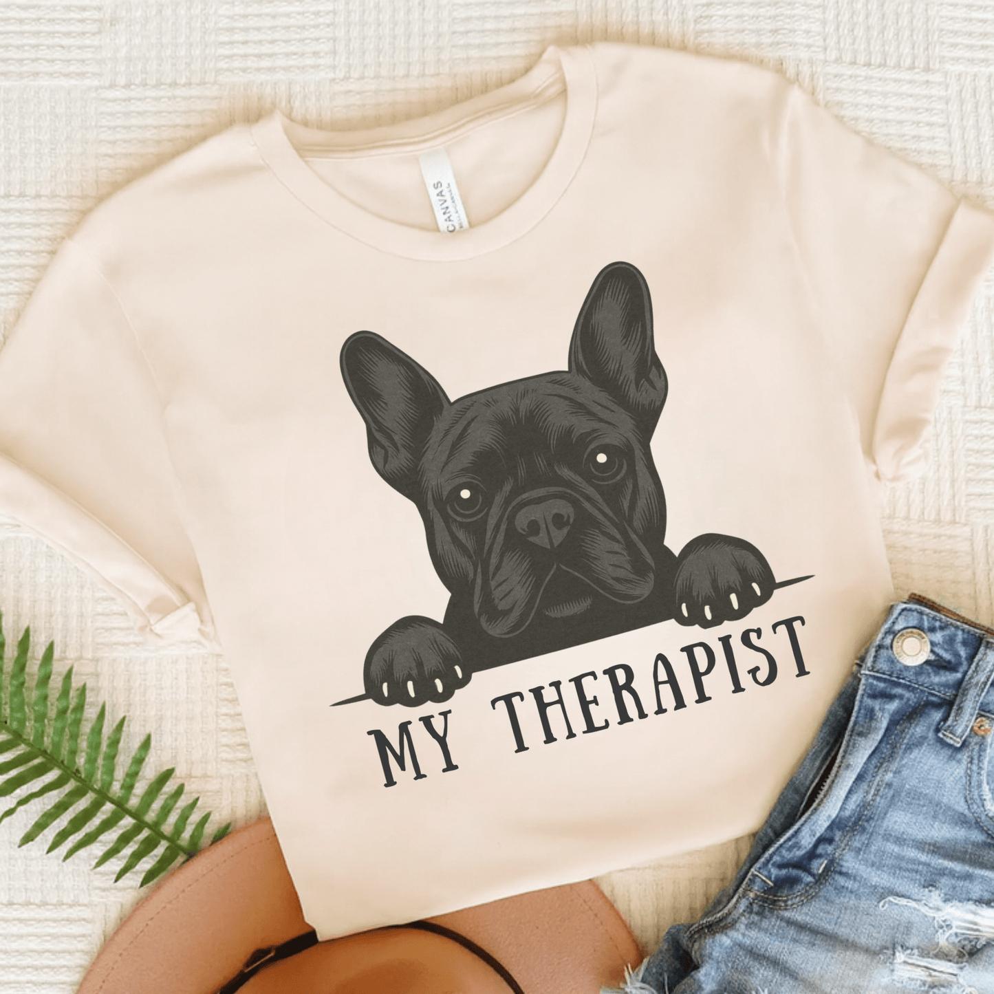 Printify T-Shirt Natural / S Black French Bulldog My Therapist TShirt