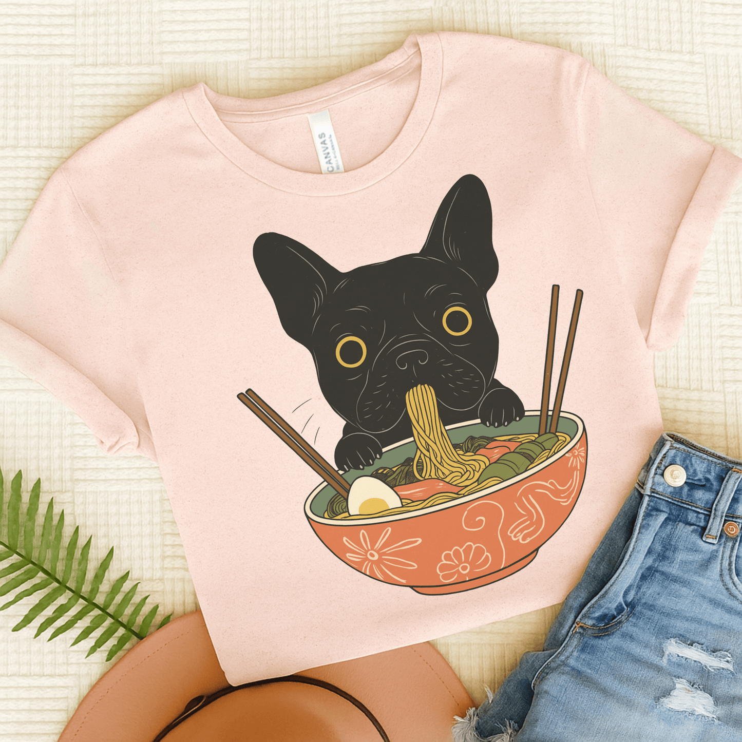 Printify T-Shirt Soft Pink / S Black French Bulldog Ramen TShirt