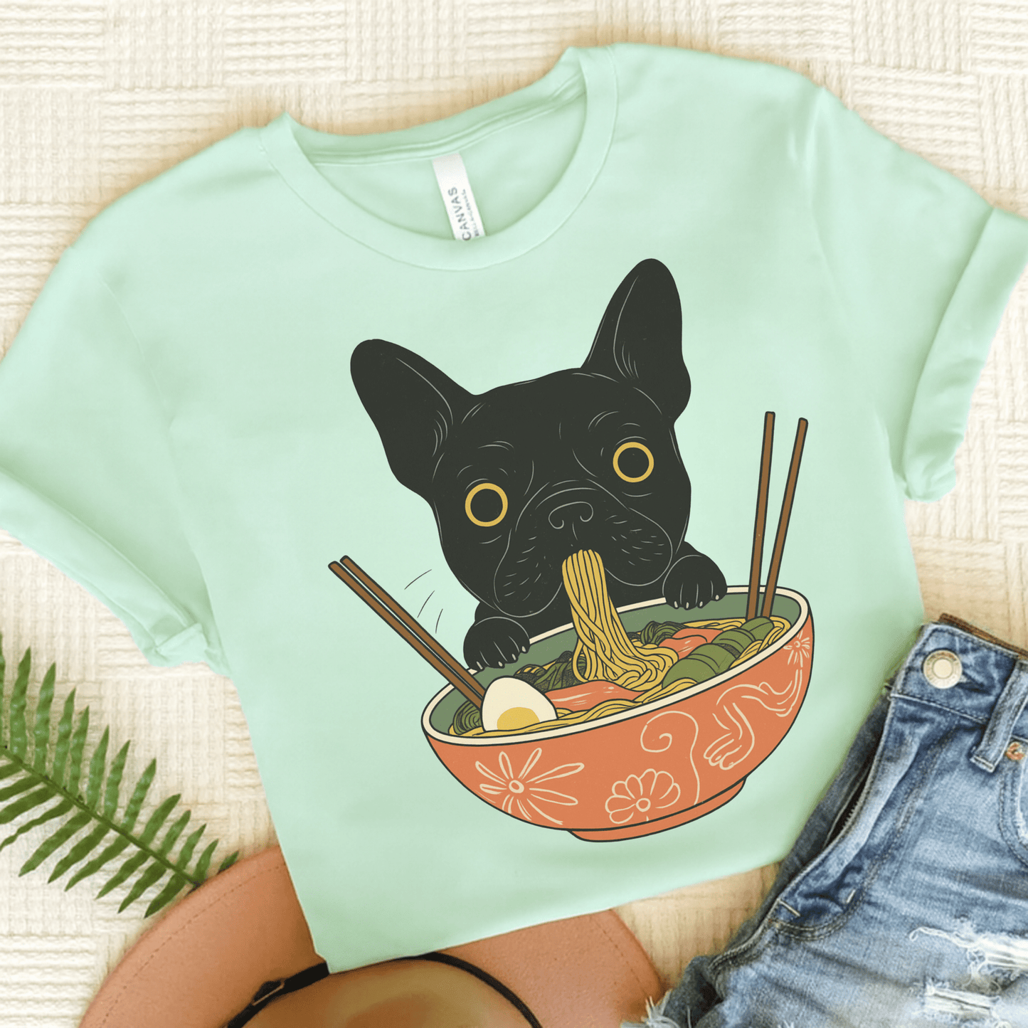 Printify T-Shirt Heather Mint / S Black French Bulldog Ramen TShirt