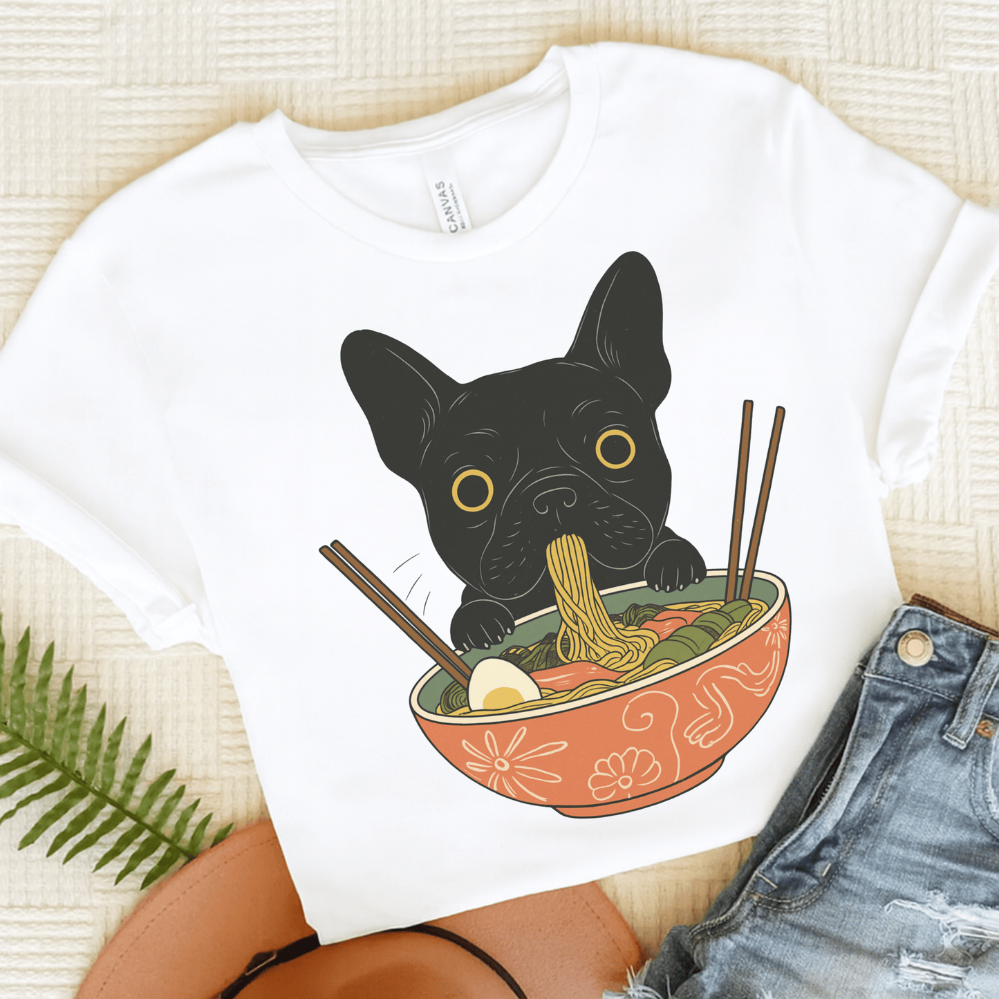 Printify T-Shirt White / S Black French Bulldog Ramen TShirt