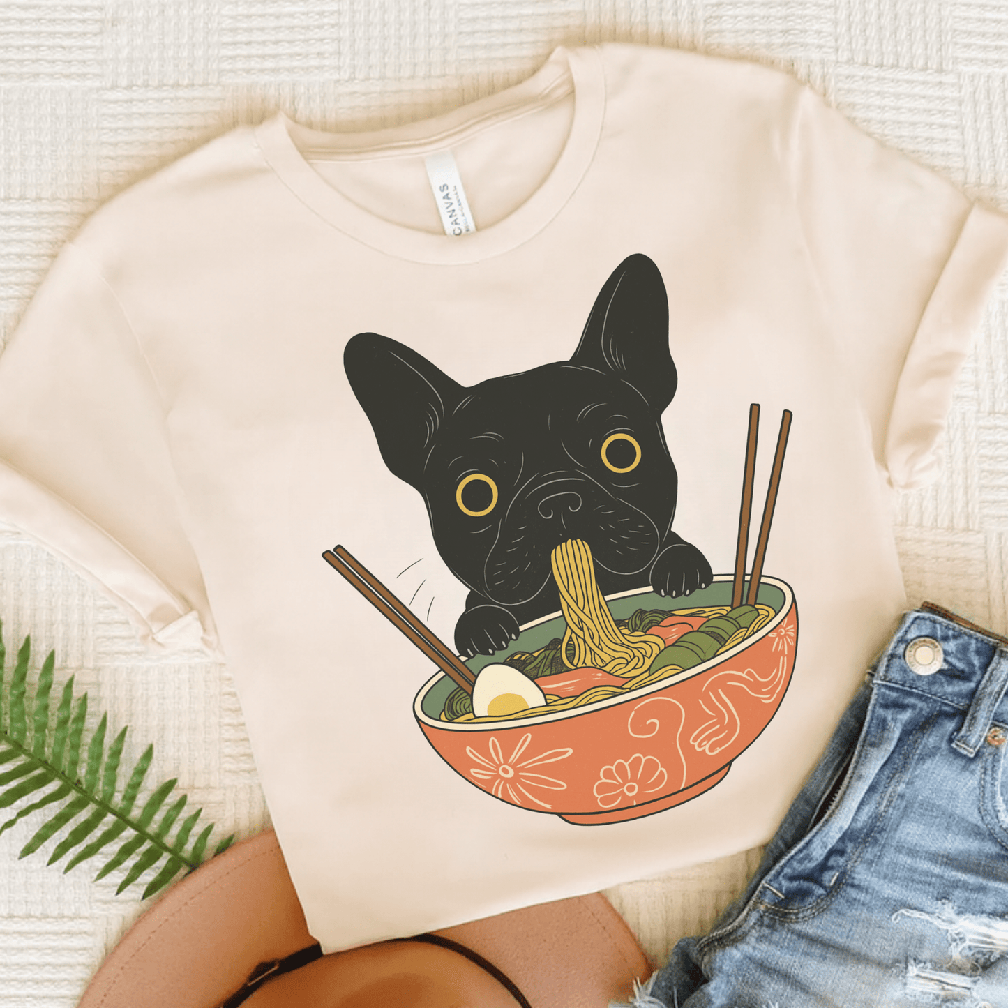 Printify T-Shirt Natural / S Black French Bulldog Ramen TShirt