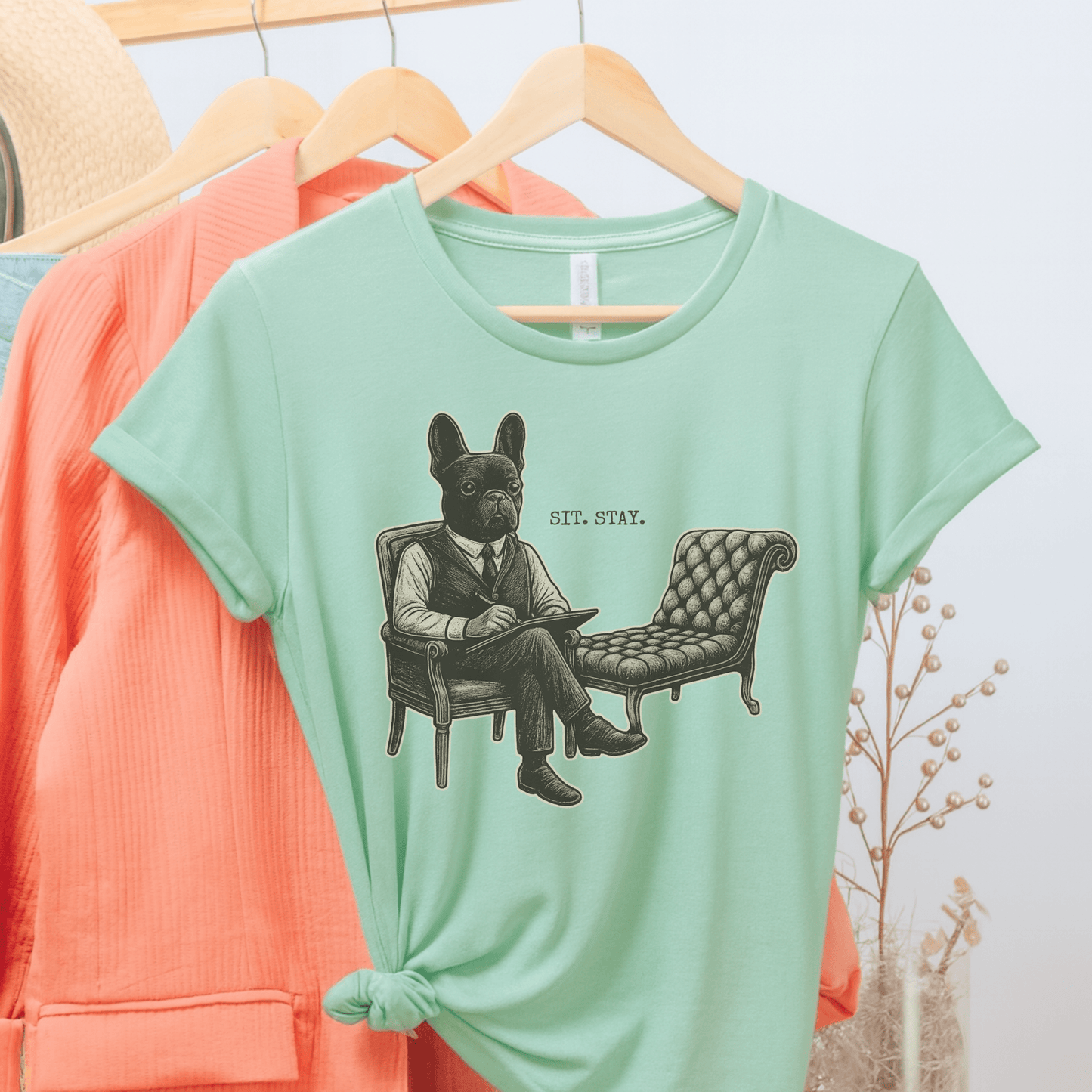 Printify T-Shirt Black French Bulldog Sit Stay TShirt