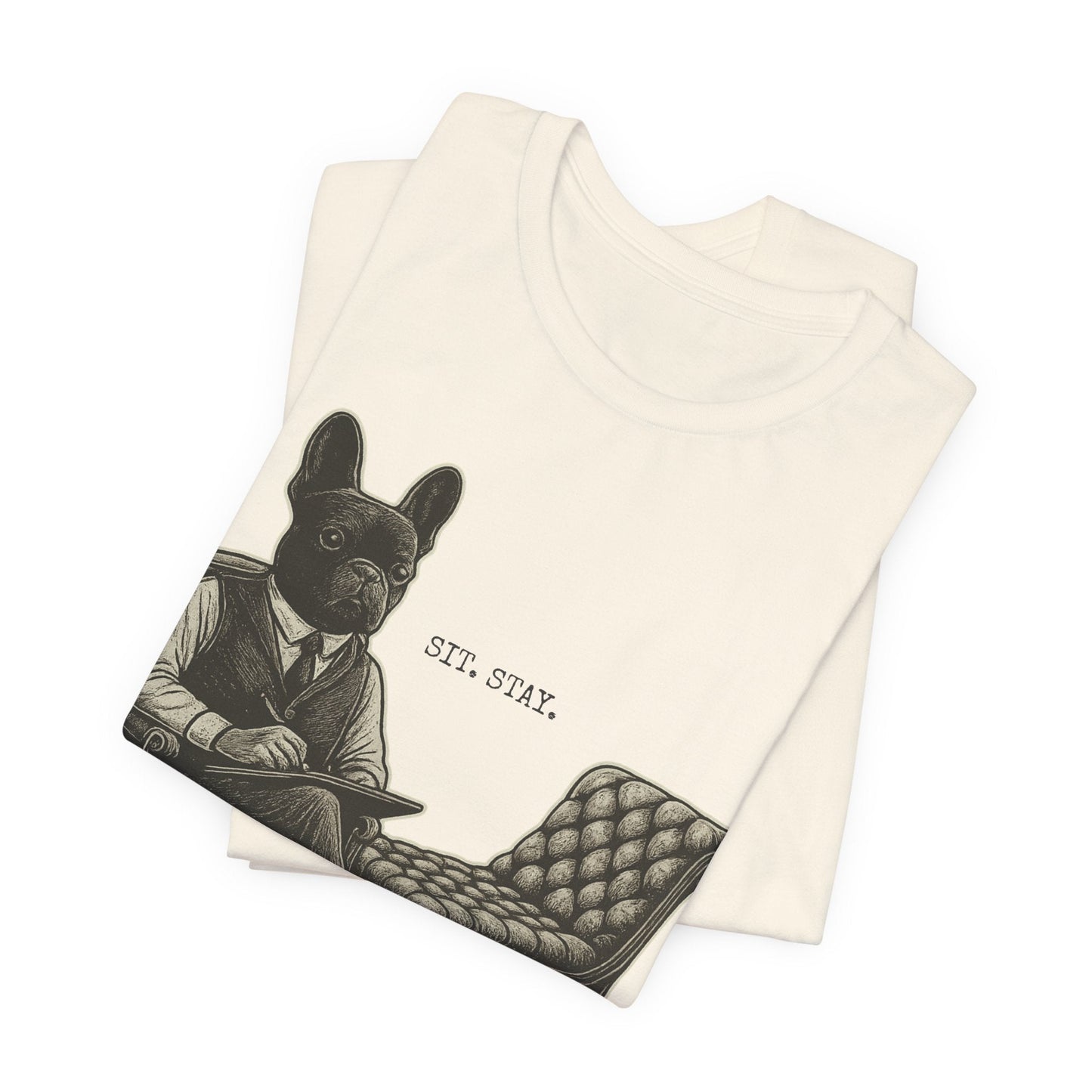 Printify T-Shirt Black French Bulldog Sit Stay TShirt
