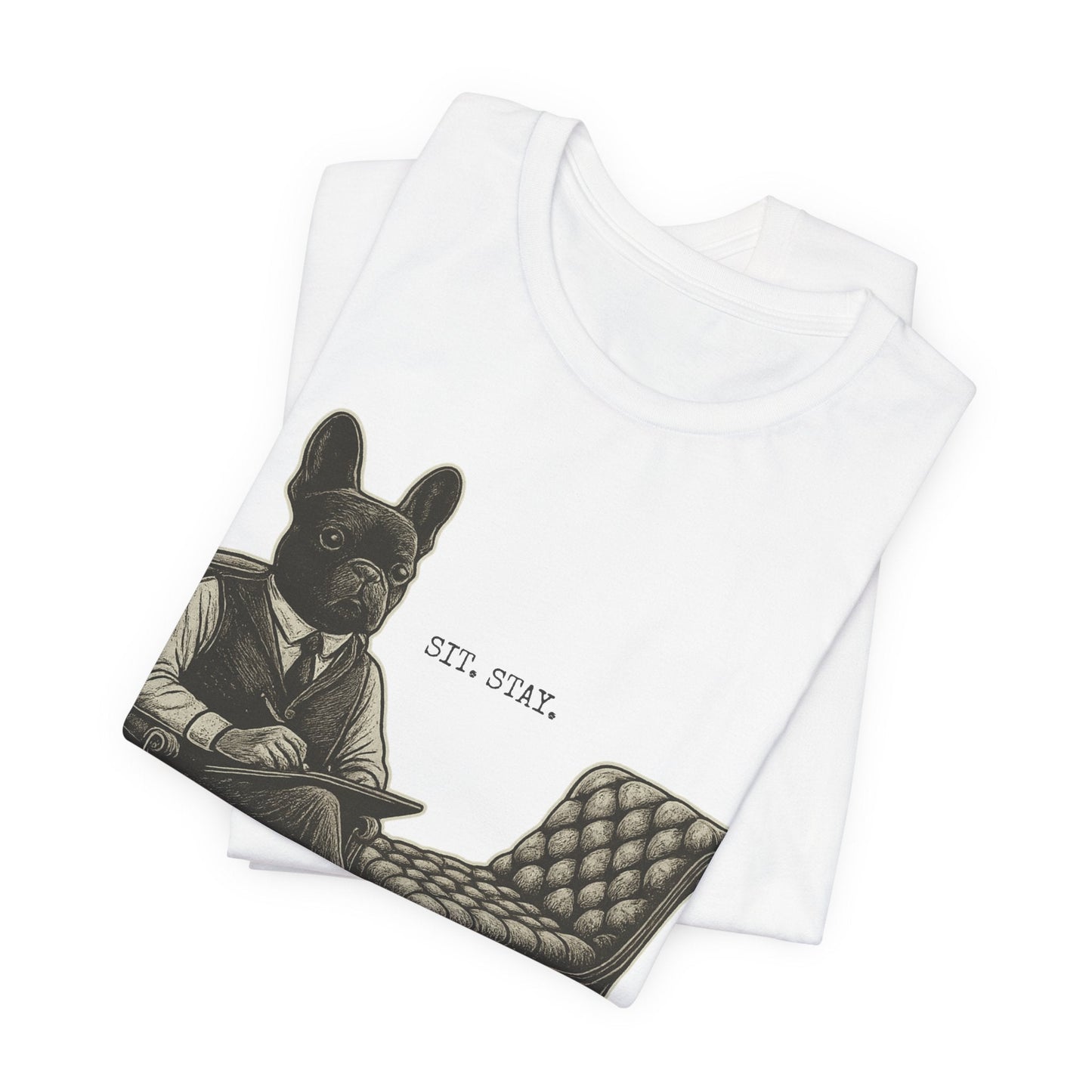Printify T-Shirt Black French Bulldog Sit Stay TShirt