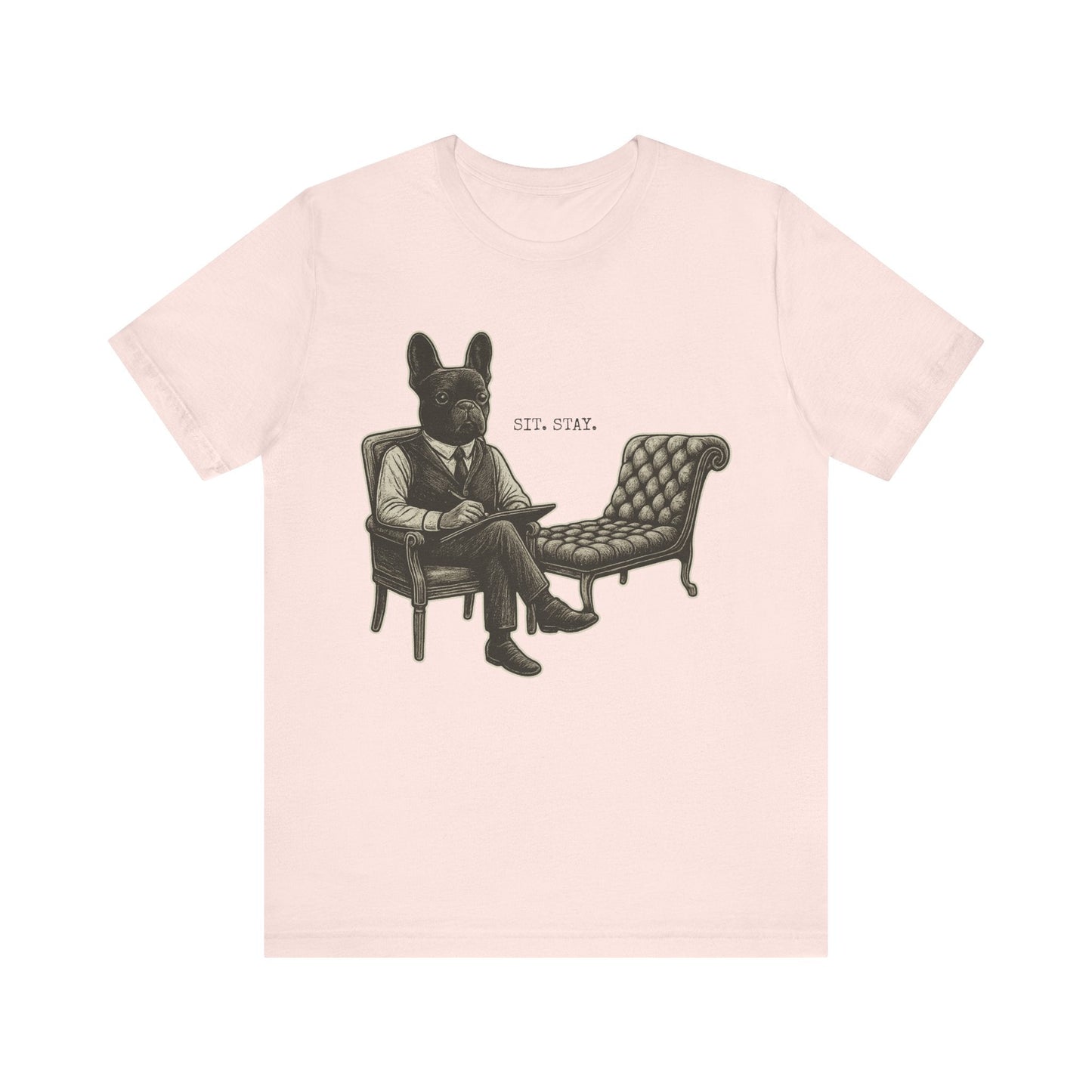 Printify T-Shirt Black French Bulldog Sit Stay TShirt