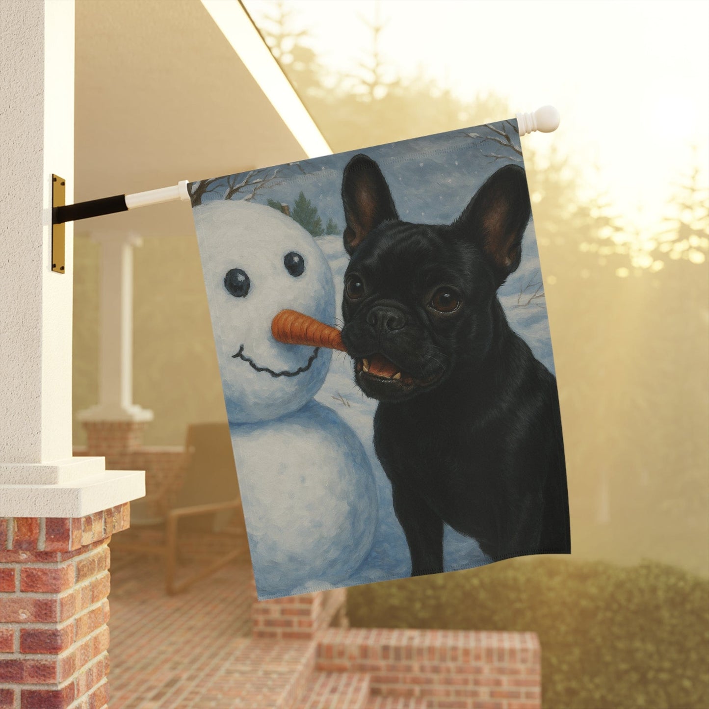 Black French Bulldog Snowman Garden Flag