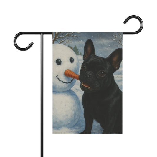 Black French Bulldog Snowman Garden Flag