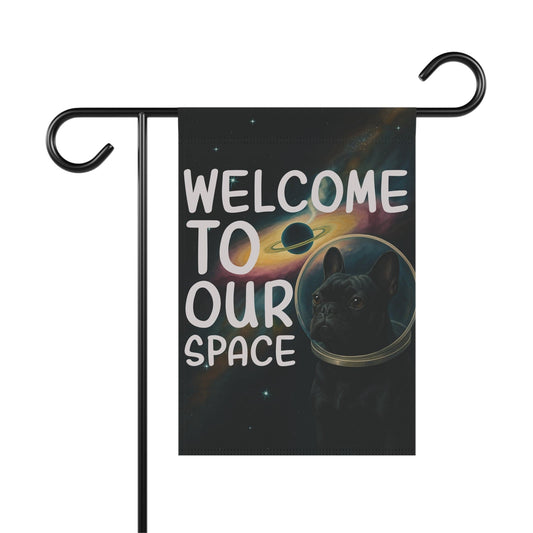 Black French Bulldog Space Garden Flag