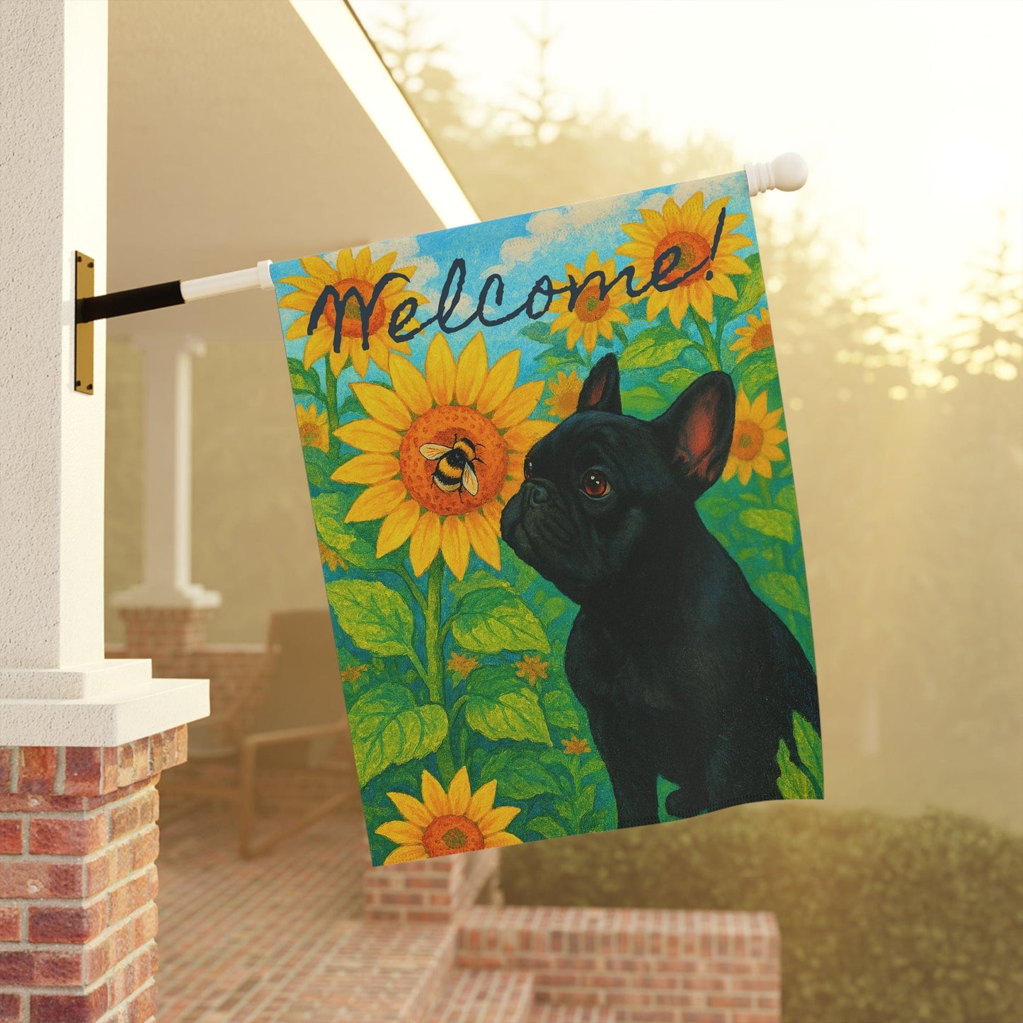 Black French Bulldog Sunflower Garden Flag
