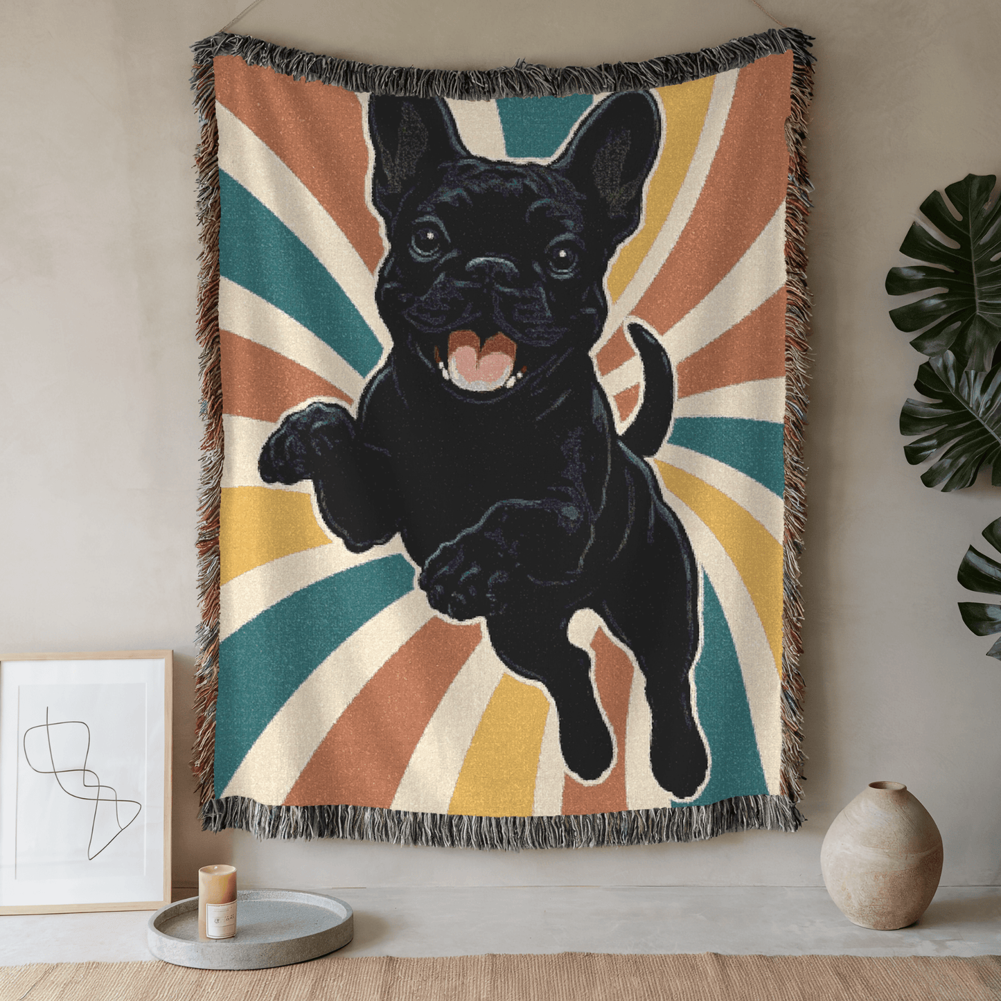 Printify Blanket 52'' × 37'' Black French Bulldog Swirls Throw Blanket