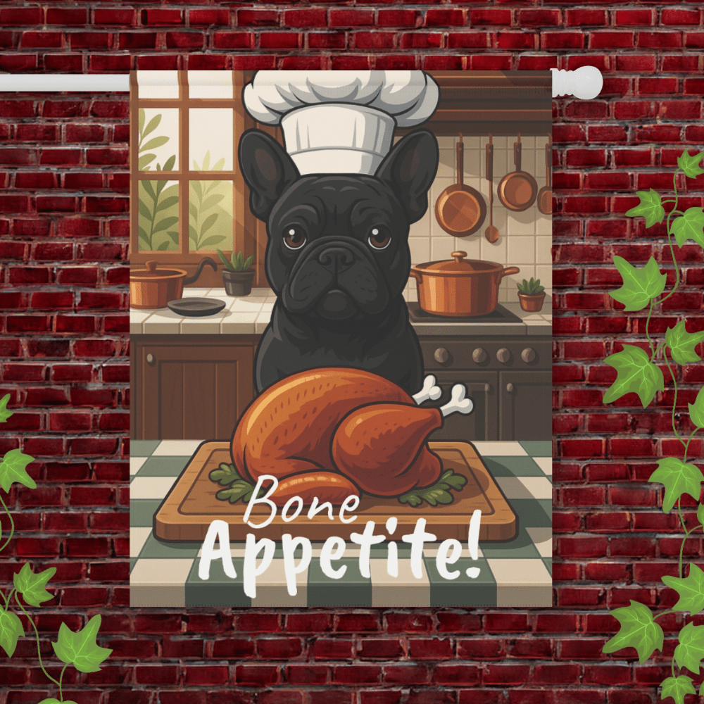 Printify Garden Flag 24.5'' × 32'' Black French Bulldog Thanksgiving Garden Flag