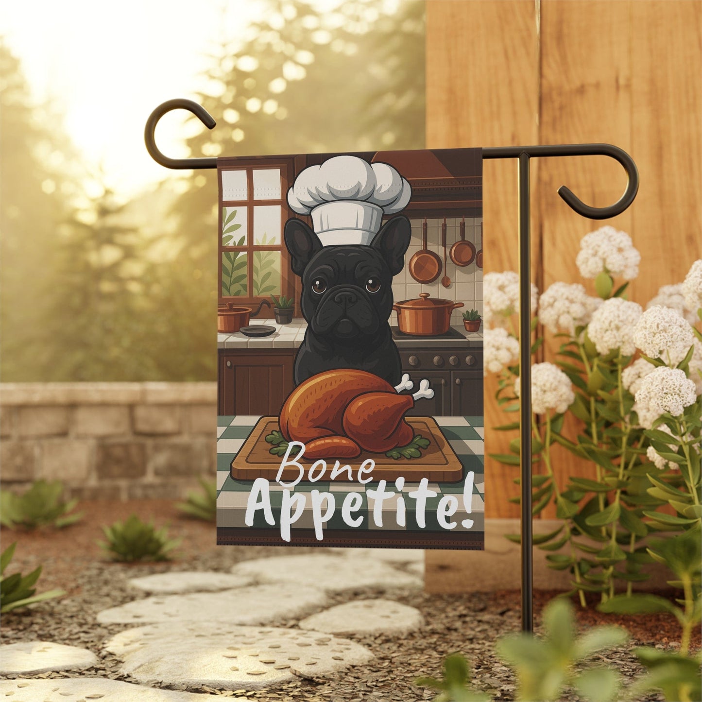 Printify Garden Flag Black French Bulldog Thanksgiving Garden Flag