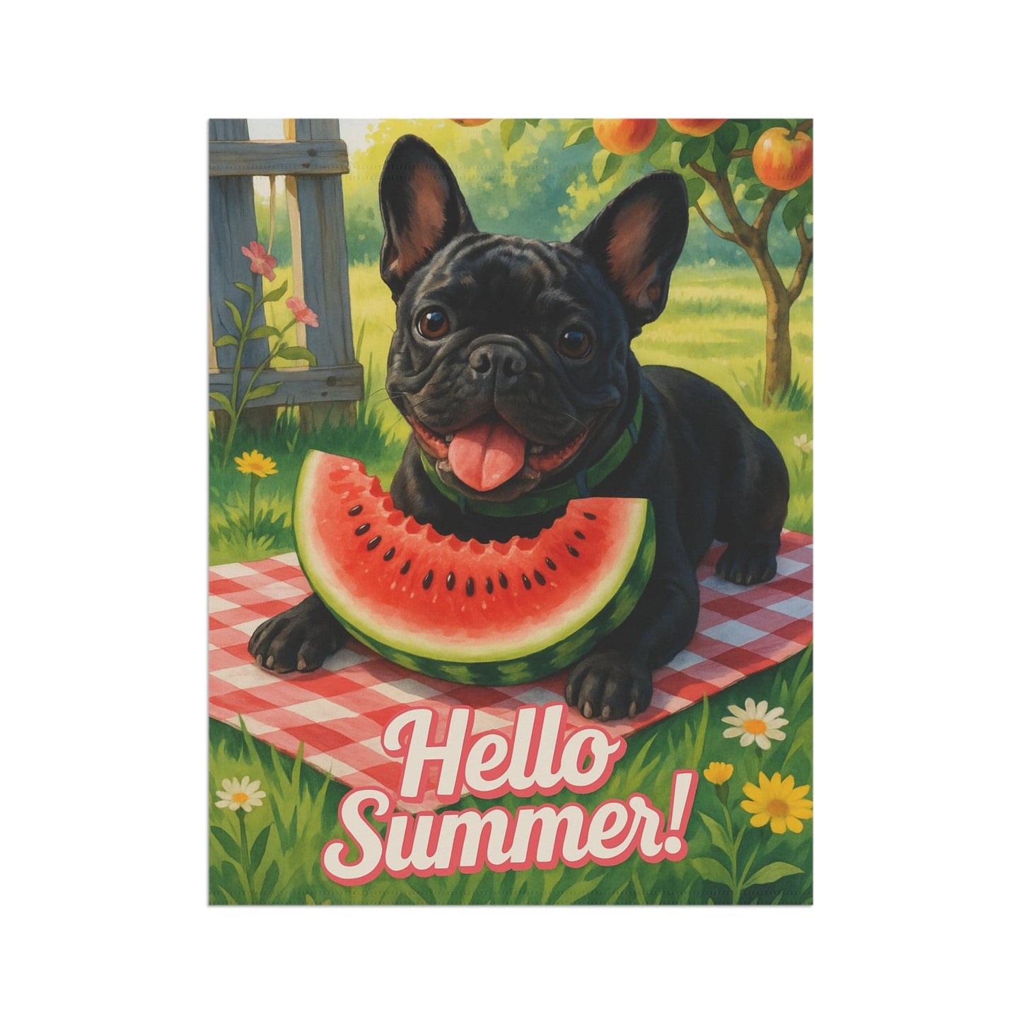 Printify Garden Flag Black French Bulldog Watermelon Garden Flag