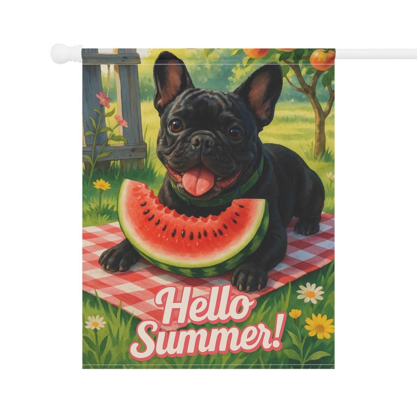 Printify Garden Flag Black French Bulldog Watermelon Garden Flag