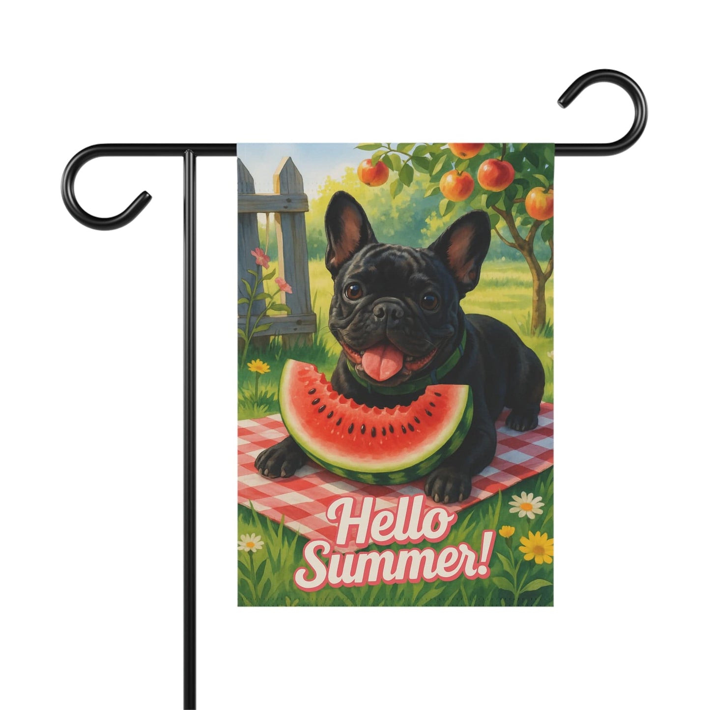 Printify Garden Flag Black French Bulldog Watermelon Garden Flag