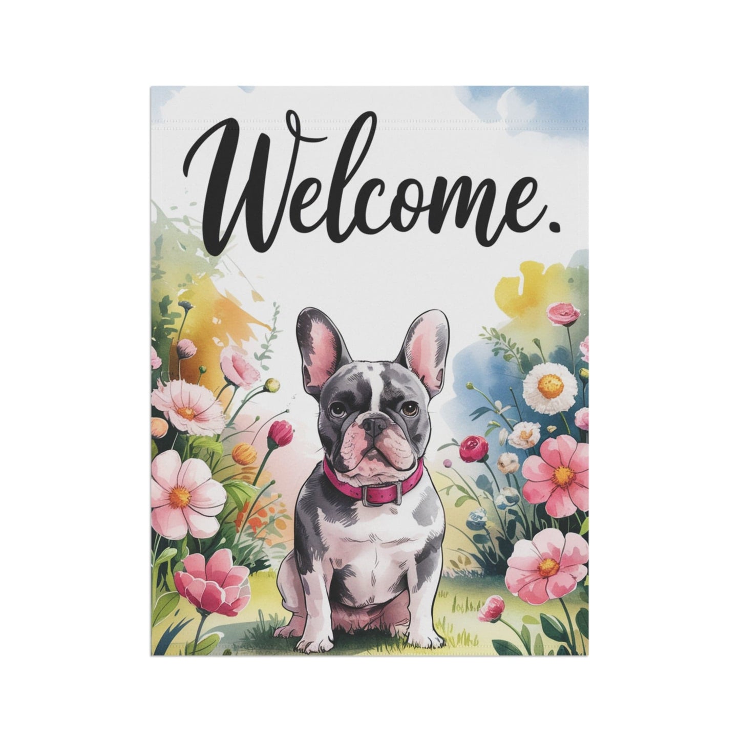 Printify Home Decor Black French Bulldog Welcome Yard Flag, Home Decorative Garden, Dog Lover Spring Outdoor, Frenchie