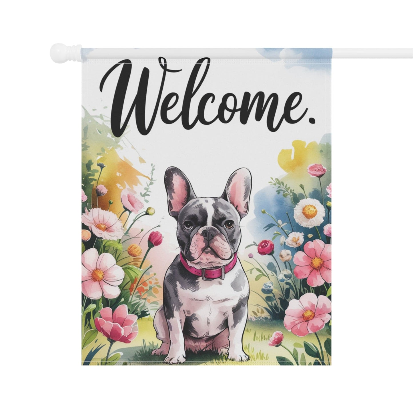 Printify Home Decor Black French Bulldog Welcome Yard Flag, Home Decorative Garden, Dog Lover Spring Outdoor, Frenchie