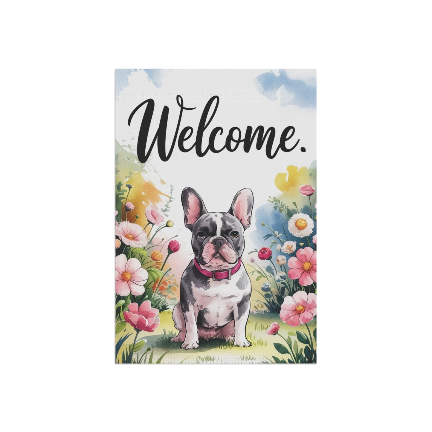 Printify Home Decor Black French Bulldog Welcome Yard Flag, Home Decorative Garden, Dog Lover Spring Outdoor, Frenchie