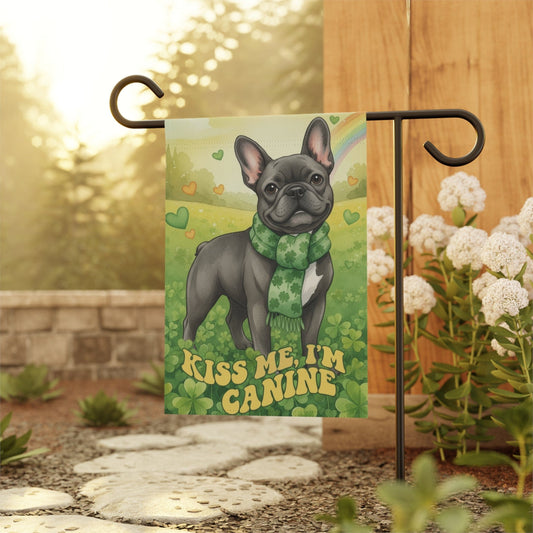 Customizable Frenchie Kiss Me Garden Flag