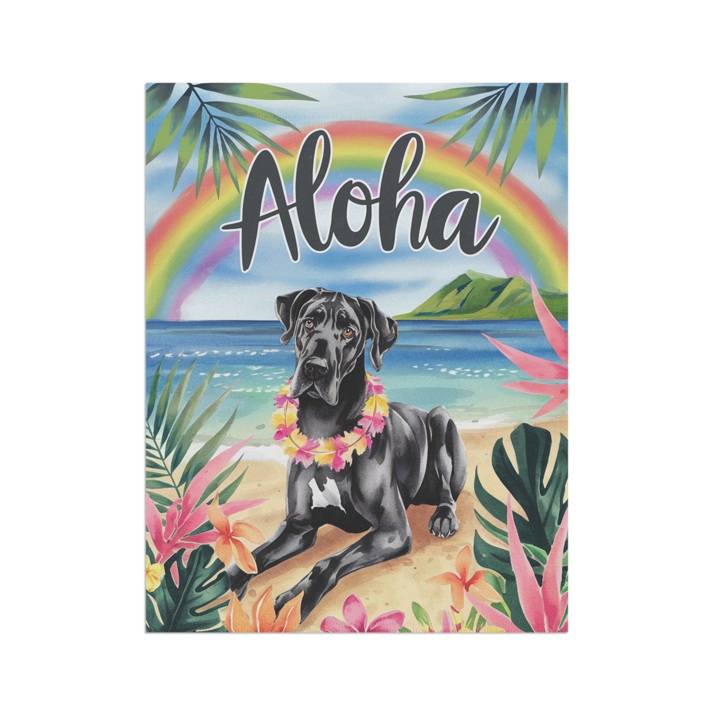 Printify Garden Flag Black Great Dane Aloha Luau Garden Decor