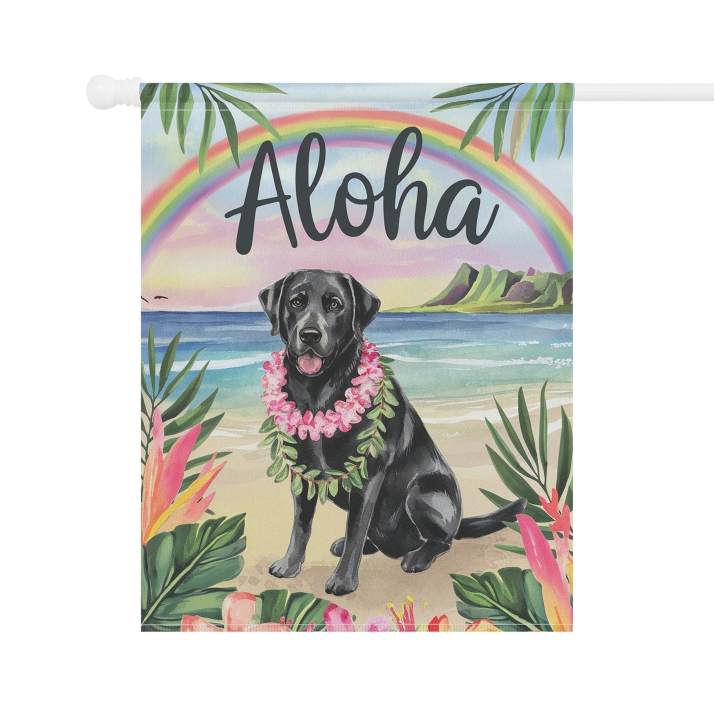 Printify Garden Flag Black Labrador Retriever Aloha Garden Flag