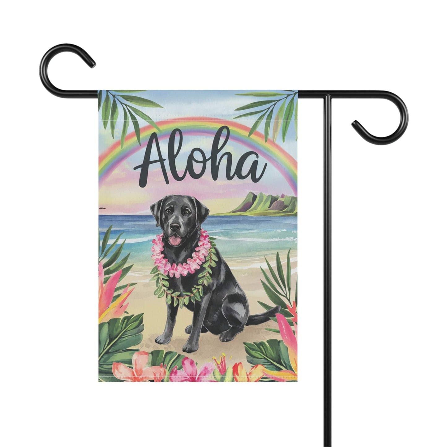 Printify Garden Flag Black Labrador Retriever Aloha Garden Flag