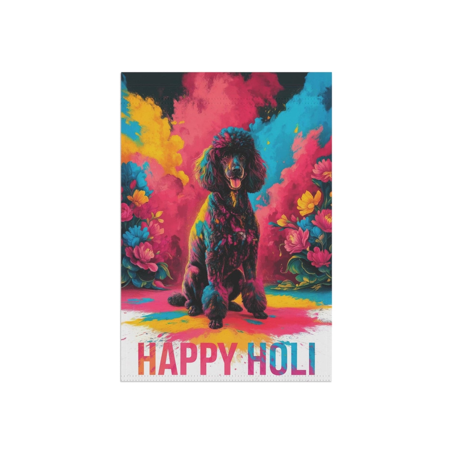 Printify Home Decor Black Poodle Holi Garden Flag, Indian Spring Festival, Dog Lovers Yard Outside Decor