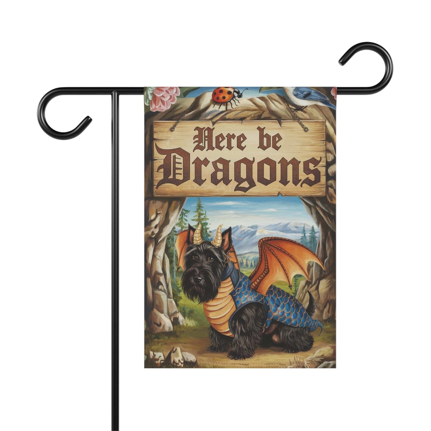 Printify Home Decor 12'' × 18'' Black Scottish Terrier Dog Dragon Garden Flag, Scottie Fantasy Pet Yard Spring Decor