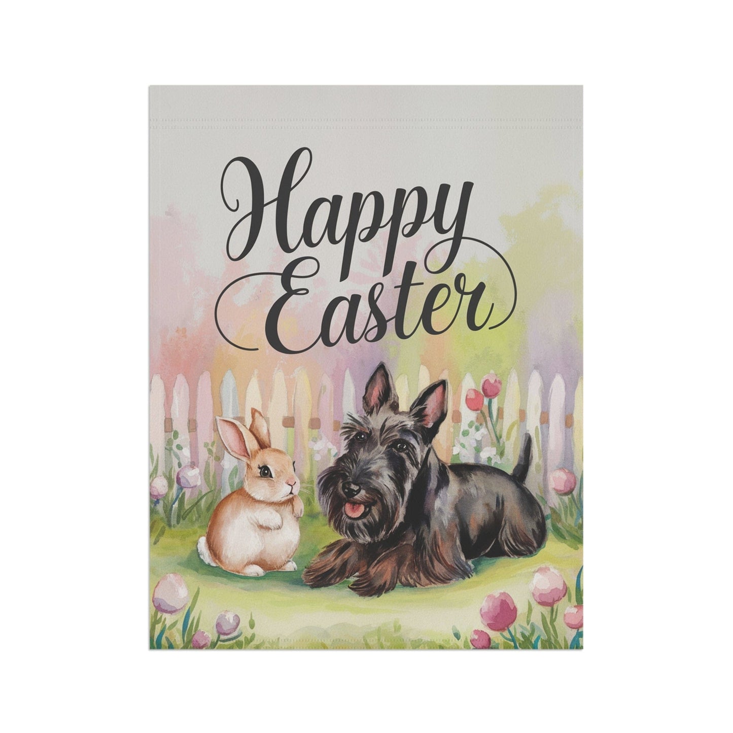 Printify Home Decor Black Scottish Terrier Easter Garden Flag, Spring Front Yard Decor, Housewarming gift